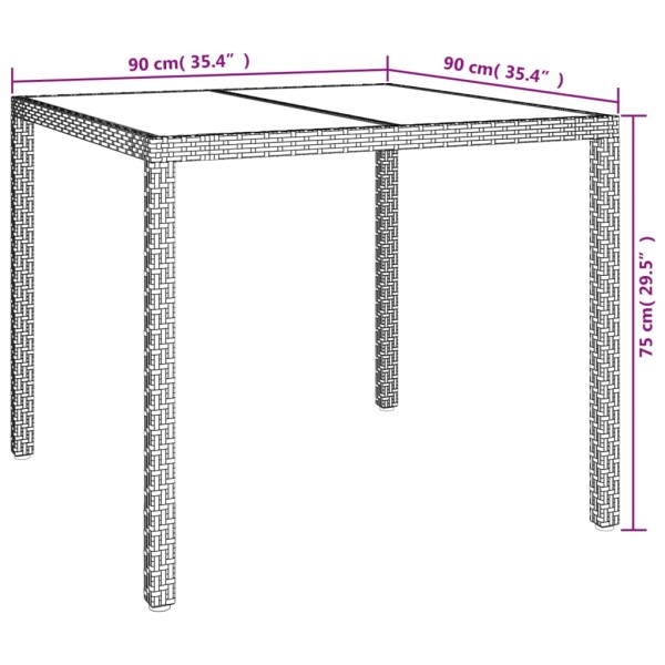 Mesa jardín vidrio templado ratán sintético 90x90x75 cm marrón