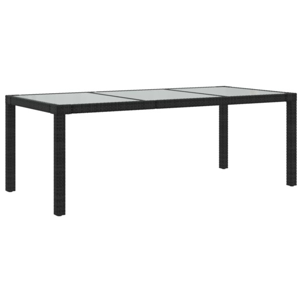 Mesa jardín vidrio templado ratán sintético negra 190x90x75 cm