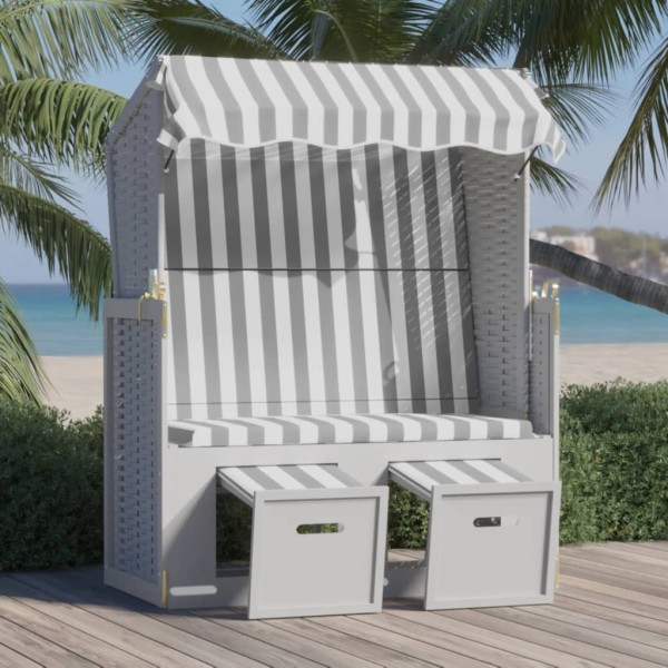 Silla playa Strandkorb dosel ratán sintético madera gris blanco