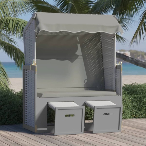 Silla playa Strandkorb con dosel ratán sintético madera gris