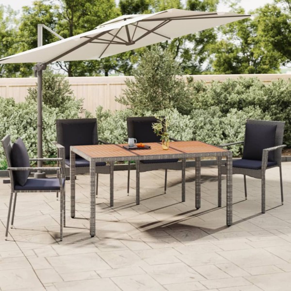 Mesa de jardín ratán PE gris y superficie madera maciza acacia