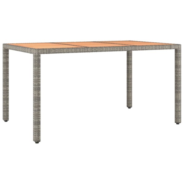 Mesa de jardín ratán PE gris y superficie madera maciza acacia