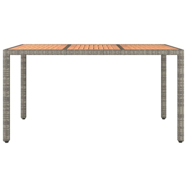 Mesa de jardín ratán PE gris y superficie madera maciza acacia