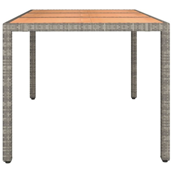 Mesa de jardín ratán PE gris y superficie madera maciza acacia