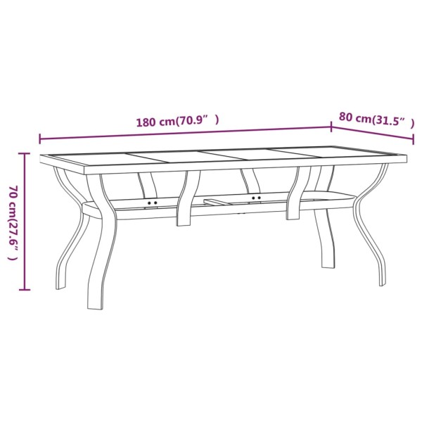 Mesa de jardín acero y vidrio negro 180x80x70 cm