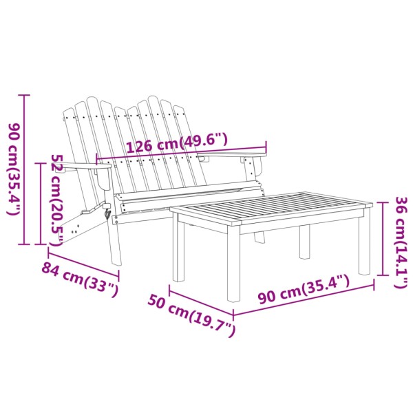 Juego de muebles de jardín Adirondack 3 piezas madera acacia