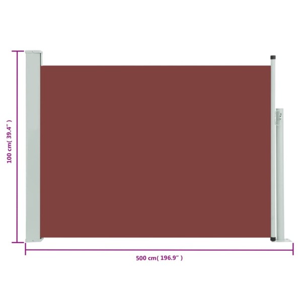 Toldo lateral retráctil de jardín marrón 100x500 cm