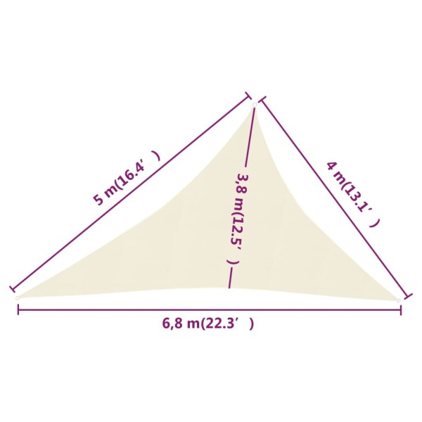 Toldo de vela HDPE color crema 160 g/m² 4x5x6,8 m