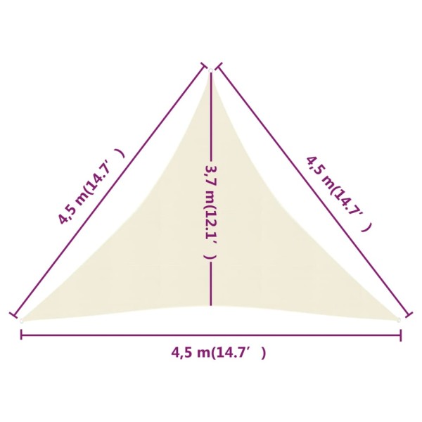 Toldo de vela HDPE color crema 160 g/m² 4,5x4,5x4,5 m