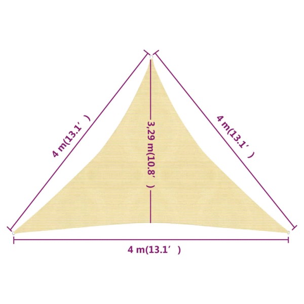 Toldo de vela HDPE beige 160 g/m² 4x4x4 m