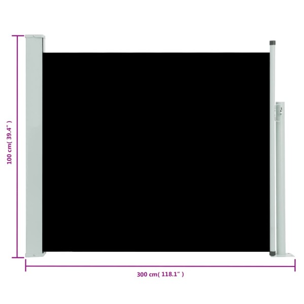 Toldo lateral retráctil de jardín negro 100x300 cm