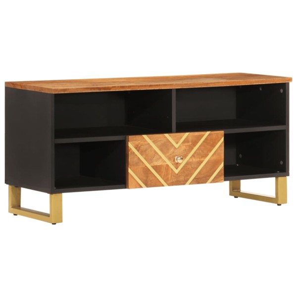 Mueble de TV madera maciza mango marrón y negro 100x33,5x46 cm