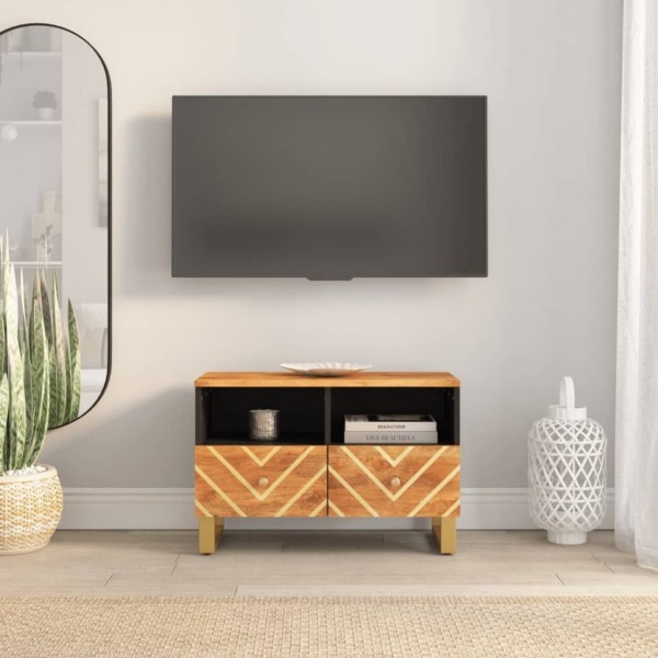 Mueble de TV madera de mango marrón negro 70x33,5x46 cm