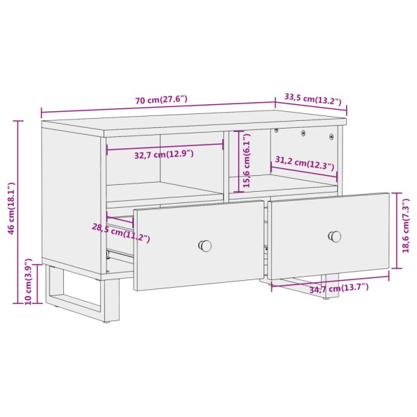 Mueble de TV madera de mango marrón negro 70x33,5x46 cm