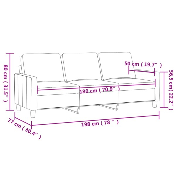 Sofá de 3 plazas terciopelo gris claro 180 cm