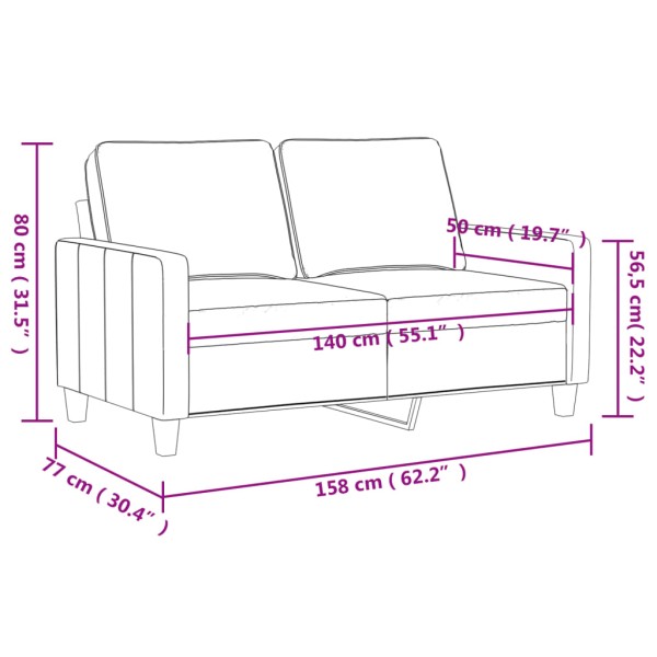 Sofá de 2 plazas de terciopelo gris claro 140 cm