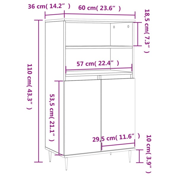 Aparador alto madera contrachapada roble ahumado 60x36x110 cm