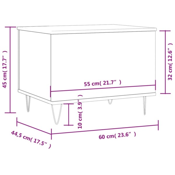 Mesa de centro madera contrachapada negro 60x44,5x45 cm