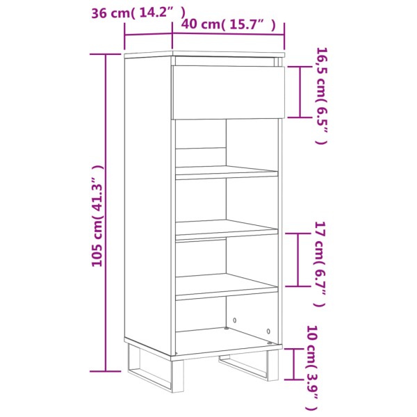 Mueble zapatero madera contrachapada gris Sonoma 40x36x105 cm