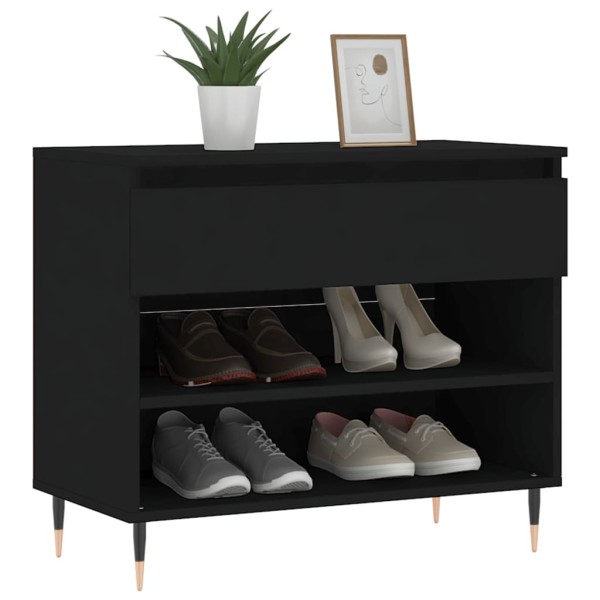 Mueble zapatero madera contrachapada negro 70x36x60 cm