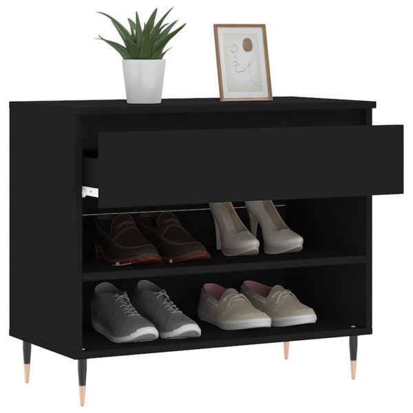 Mueble zapatero madera contrachapada negro 70x36x60 cm