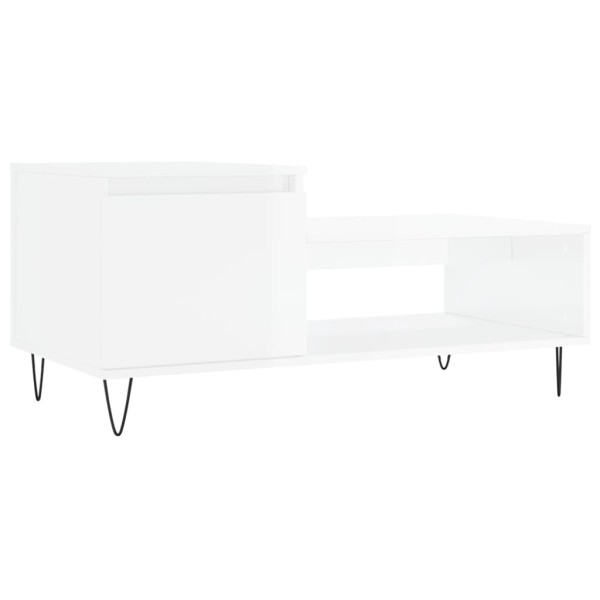 Mesa de centro madera contrachapada blanco brillo 100x50x45 cm