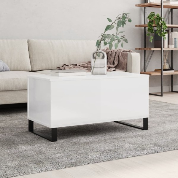 Mesa de centro madera contrachapada blanco brillo 90x44,5x45 cm