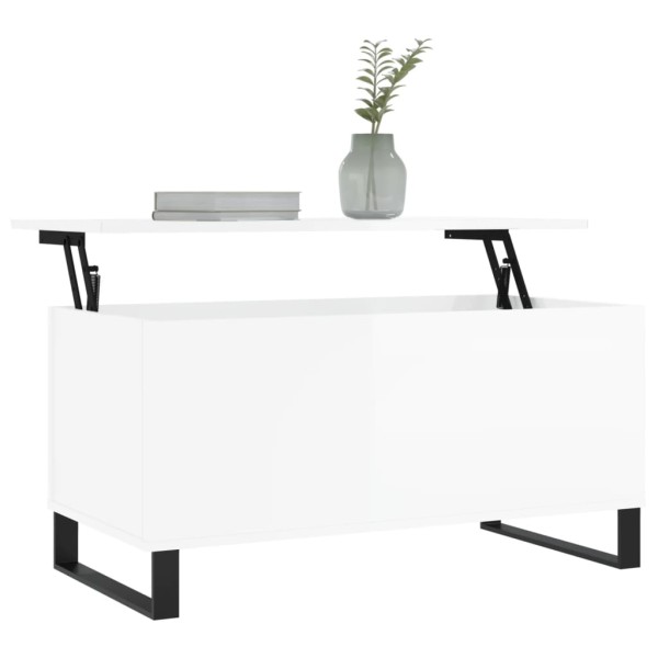 Mesa de centro madera contrachapada blanco brillo 90x44,5x45 cm