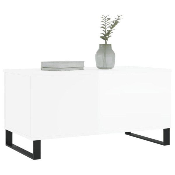 Mesa de centro madera contrachapada blanco brillo 90x44,5x45 cm