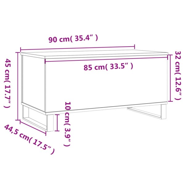 Mesa de centro madera contrachapada blanco brillo 90x44,5x45 cm