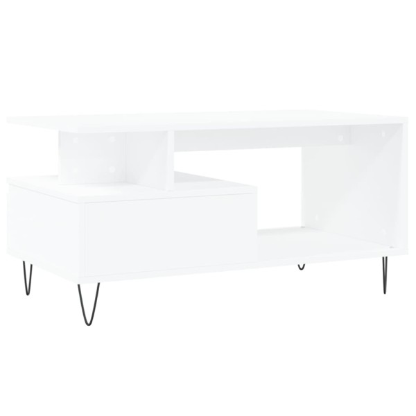 Mesa de centro madera contrachapada blanca 90x49x45 cm