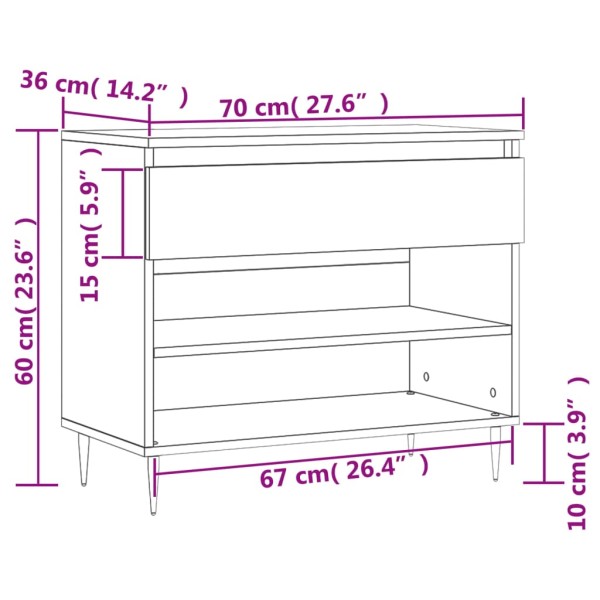 Mueble zapatero madera contrachapada gris Sonoma 70x36x60 cm