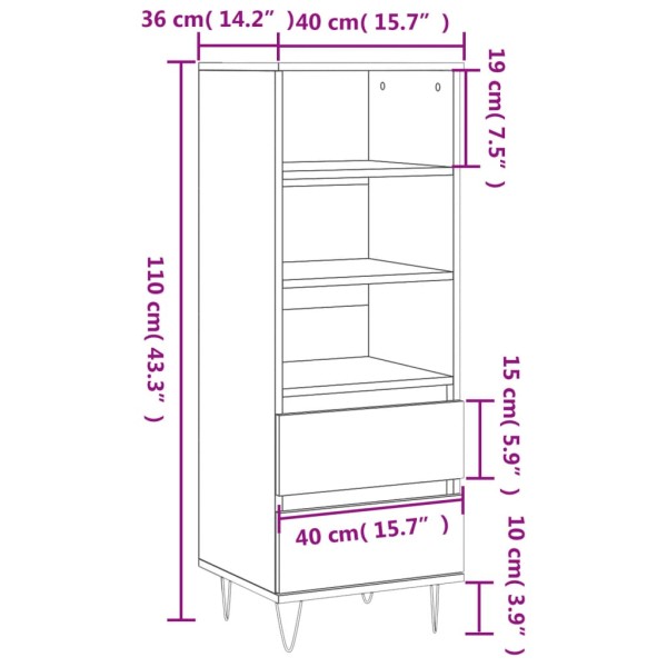 Aparador alto madera contrachapada blanco brillo 40x36x110 cm