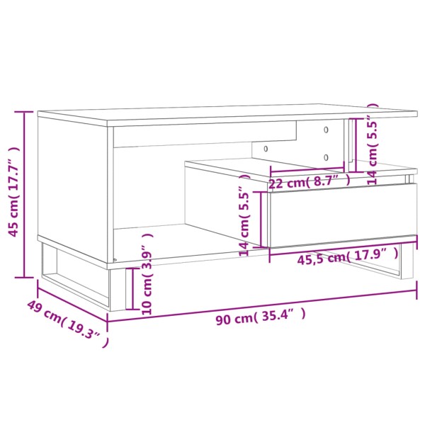 Mesa de centro madera contrachapada gris Sonoma 90x49x45 cm