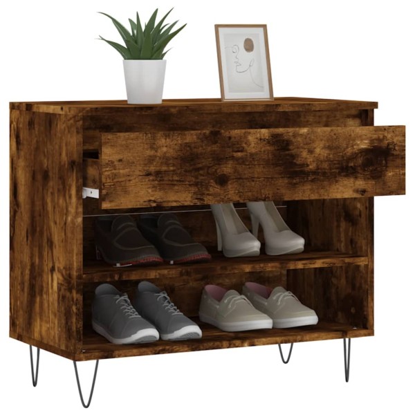 Mueble zapatero madera contrachapada roble ahumado 70x36x60 cm