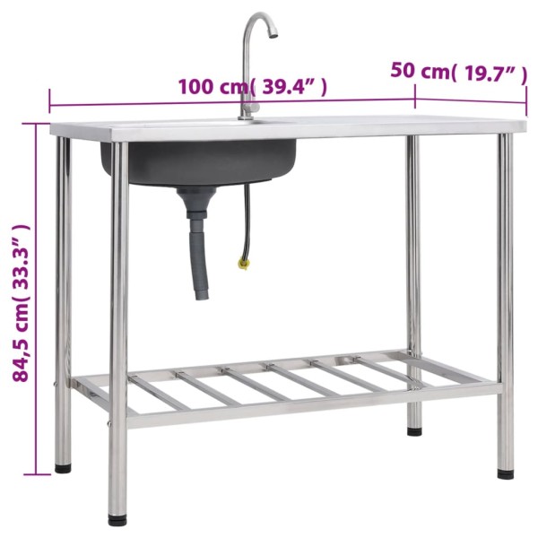 Fregadero de camping de un seno y grifo acero inoxidable