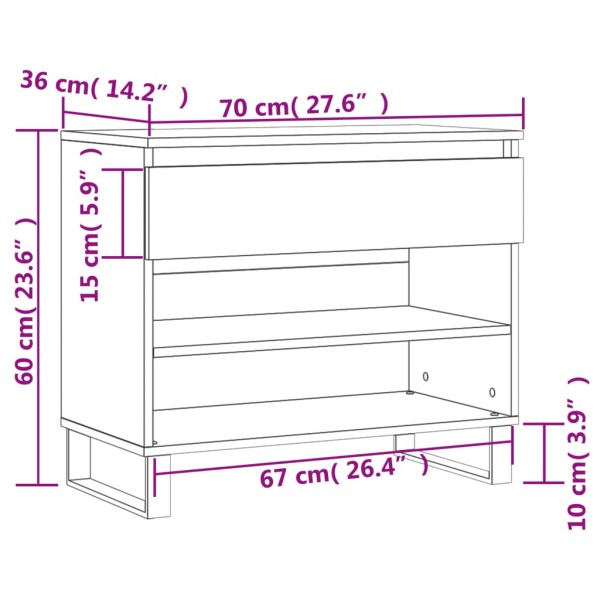 Mueble zapatero madera contrachapada gris hormigón 70x36x60 cm