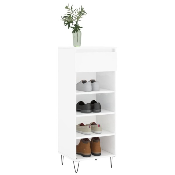 Mueble zapatero madera contrachapada blanco brillo 40x36x105 cm