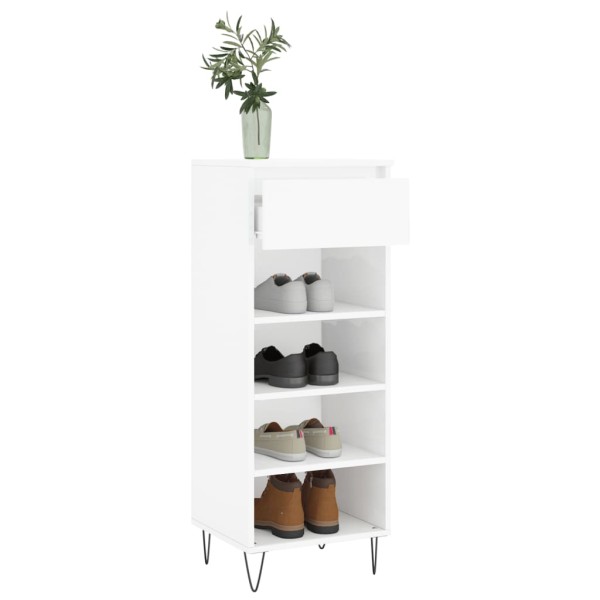 Mueble zapatero madera contrachapada blanco brillo 40x36x105 cm