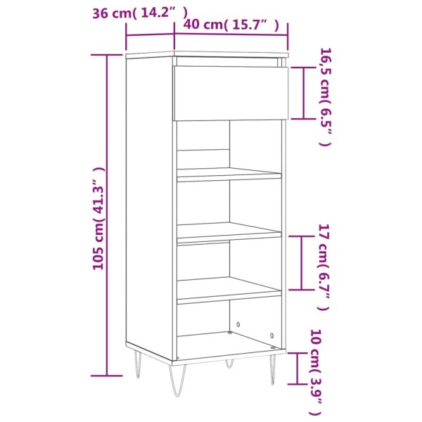 Mueble zapatero madera contrachapada blanco brillo 40x36x105 cm