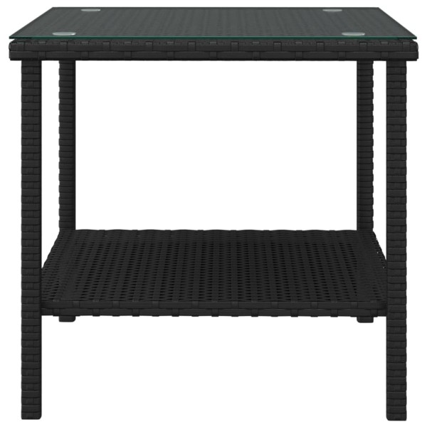 Mesa auxiliar vidrio templado ratán sintético negro 45x45x45 cm