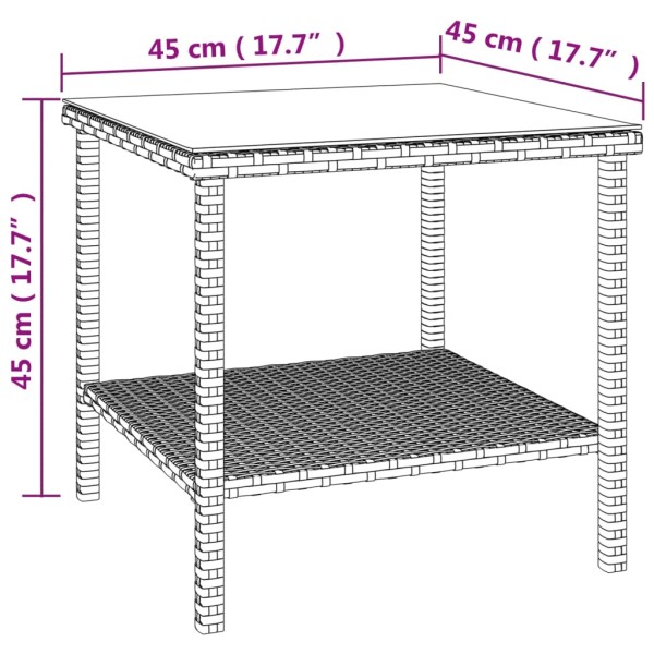 Mesa auxiliar vidrio templado ratán sintético negro 45x45x45 cm