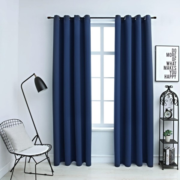 Cortinas opacas con anillas de metal 2 uds azul 140x245 cm