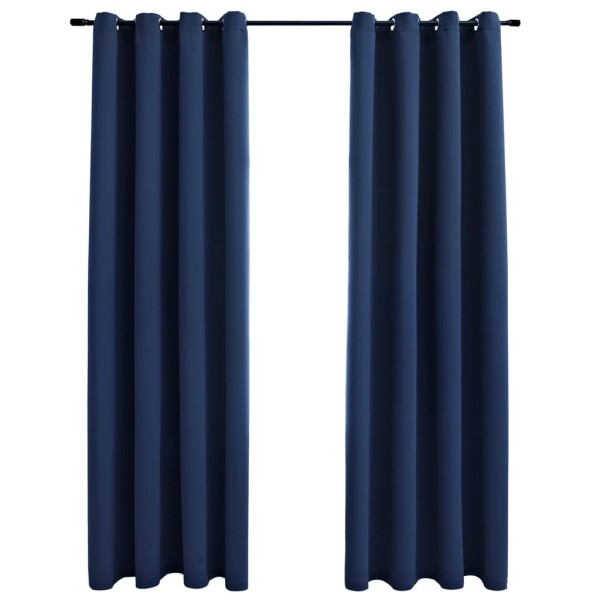 Cortinas opacas con anillas de metal 2 uds azul 140x245 cm