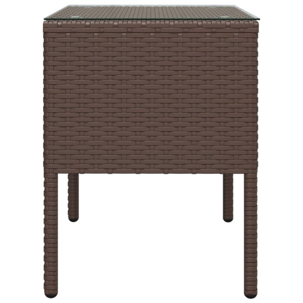 Mesa auxiliar vidrio templado ratán sintético marrón 53x37x48cm