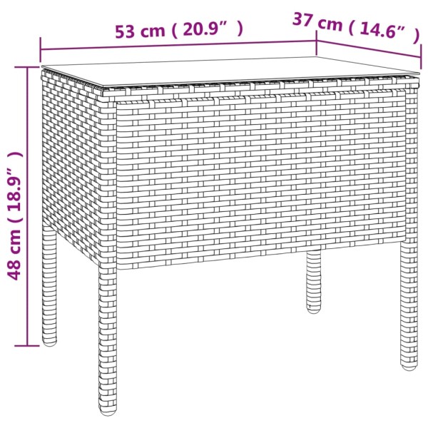 Mesa auxiliar vidrio templado ratán sintético marrón 53x37x48cm