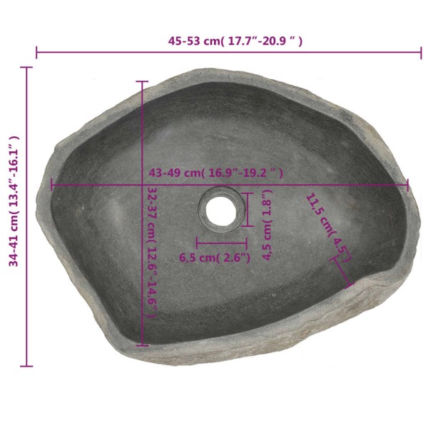 Lavabo de piedra de río ovalado 45-53 cm