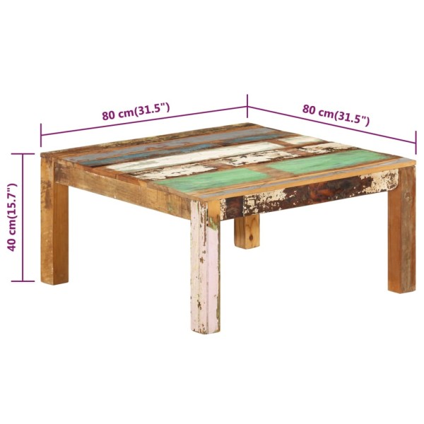 Mesa de centro de madera maciza reciclada 80x80x40 cm