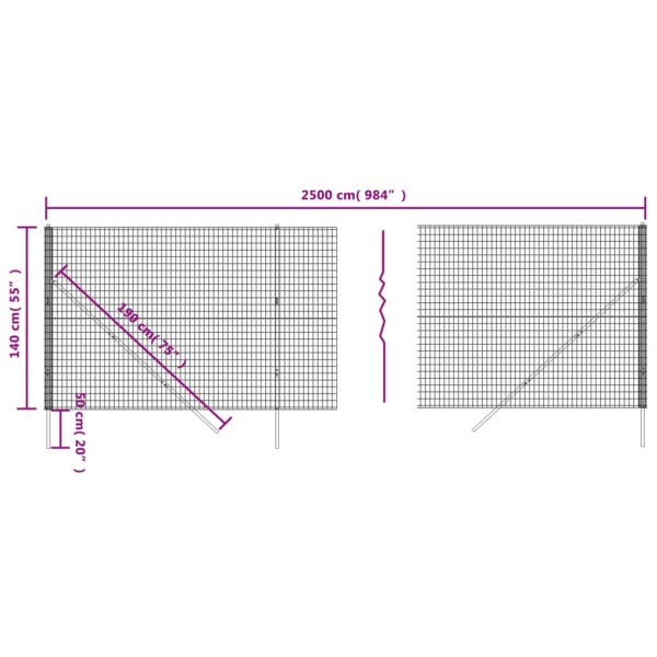 Cerca de alambre de acero galvanizado gris antracita 1,4x25 m