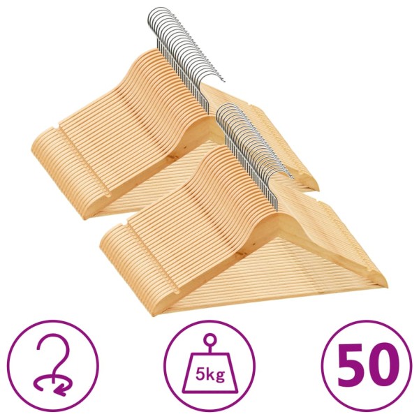 Juego de perchas para ropa 50 uds antideslizantes madera dura